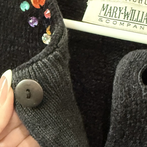 Lisa Nichols Mary‎ William & Co Black Jeweled Cardigan Sweater Medium - Picture 6 of 9